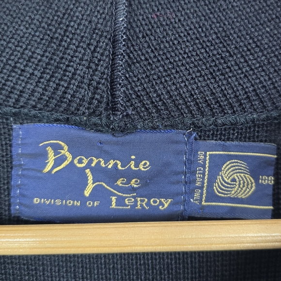 Vintage Bonnie Lee Leroy Black Wool Knit Car Coat Oversized Open Front - Picture 11 of 12